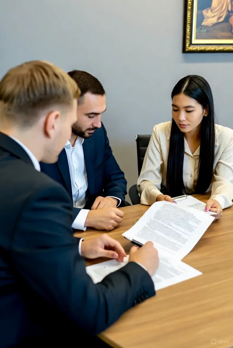 Attorney meeting with clients reviewing options